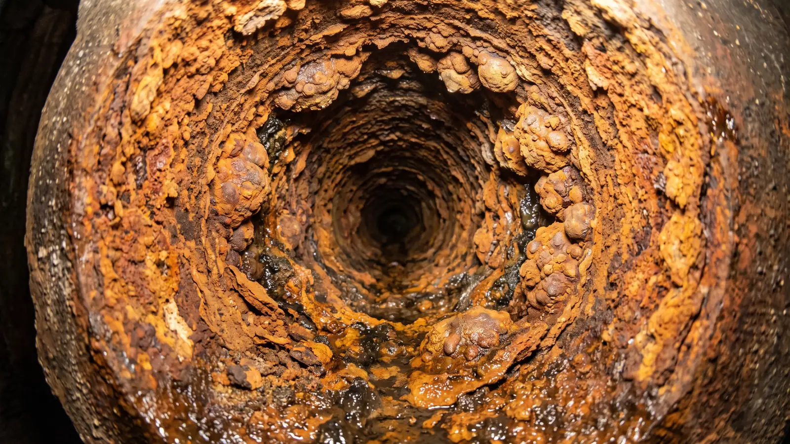 Before: a cast iron pipe narrowed by rust scale